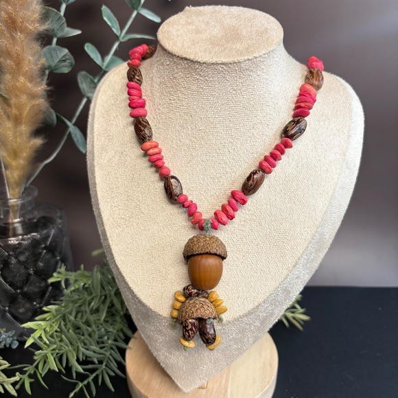 Jewelry - Wood Acorn Poppet Necklace Vintage Handmade | Boho Beaded | Forest Talisman |